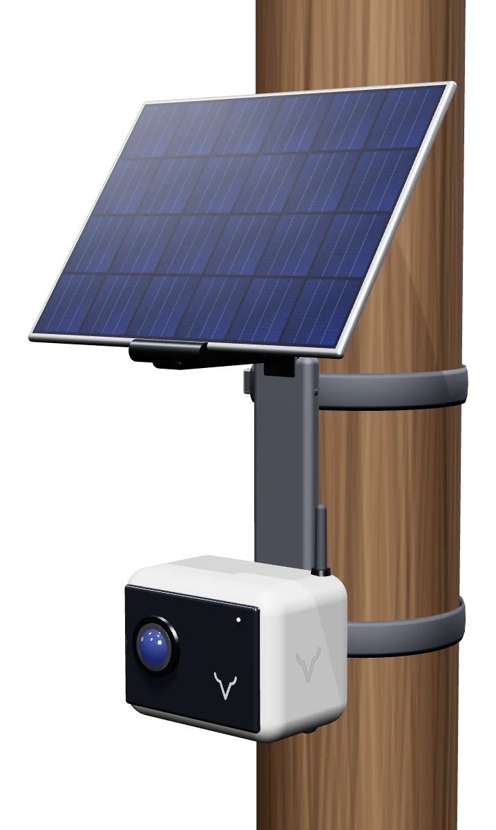 Concept render of Vitals Solo strapped to a round wooden post